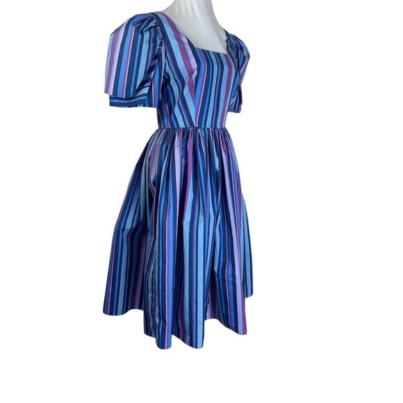 Vintage 80s Alyce Designs Taffeta Striped Party Cocktail Semi-Formal Dress M - Picture 6 of 8